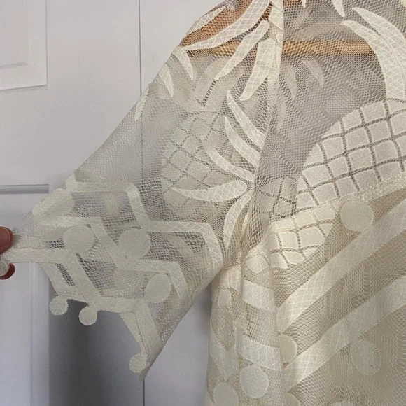 Anthropologie HD in Paris Ivory Lace Pineapple Top - Picture 3 of 12